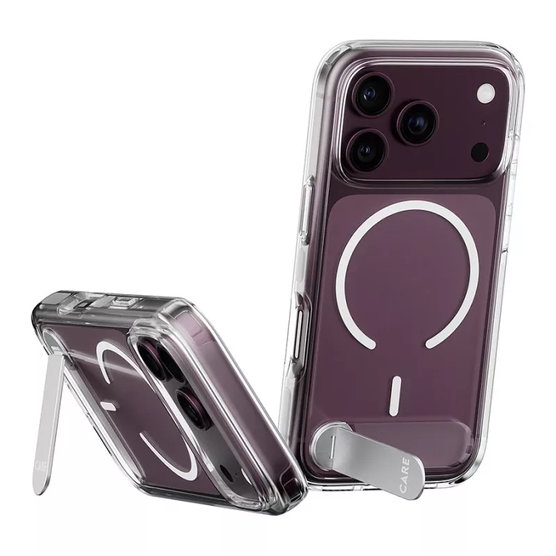 CARE by PanzerGlass Kickstand hoes transparant met witte MagSafe voor iPhone 17 Pro