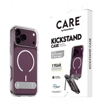 CARE by PanzerGlass Kickstand hoes transparant met witte MagSafe voor iPhone 17 Pro Max