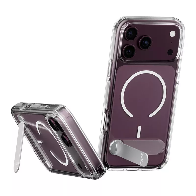 CARE by PanzerGlass Kickstand hoes transparant met witte MagSafe voor iPhone 17 Pro Max