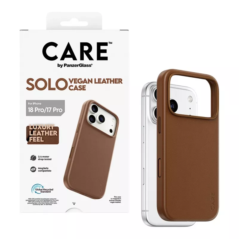 CARE by PanzerGlass Solo vegan lederen case bruin met MagSafe voor iPhone 17 Pro