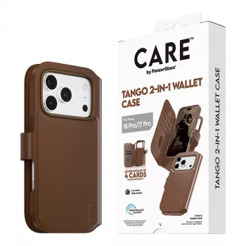 CARE by PanzerGlass Tango 2-in-1 wallet case bruin met MagSafe voor iPhone 17 Pro