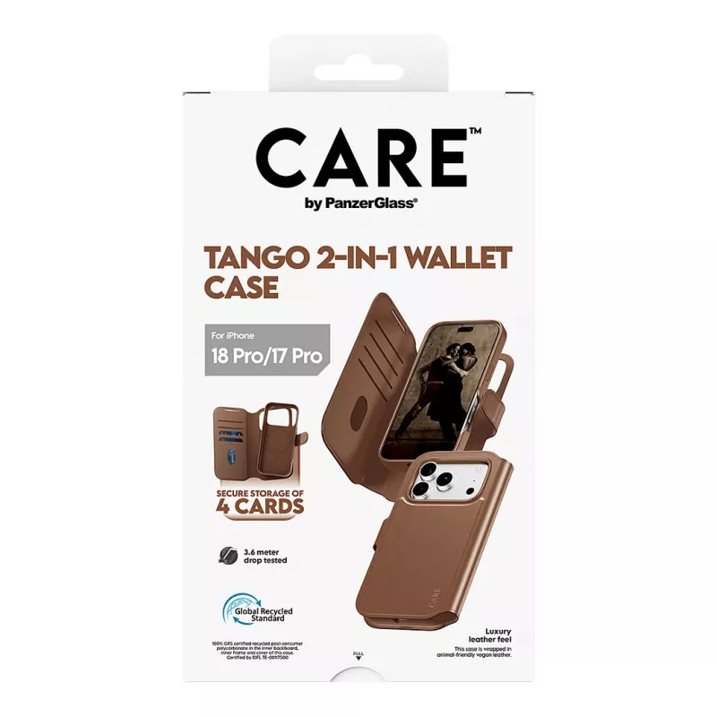 CARE by PanzerGlass Tango 2-in-1 wallet case bruin met MagSafe voor iPhone 17 Pro