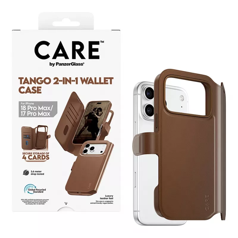 CARE by PanzerGlass Tango 2-in-1 wallet case bruin met MagSafe voor iPhone 17 Pro Max