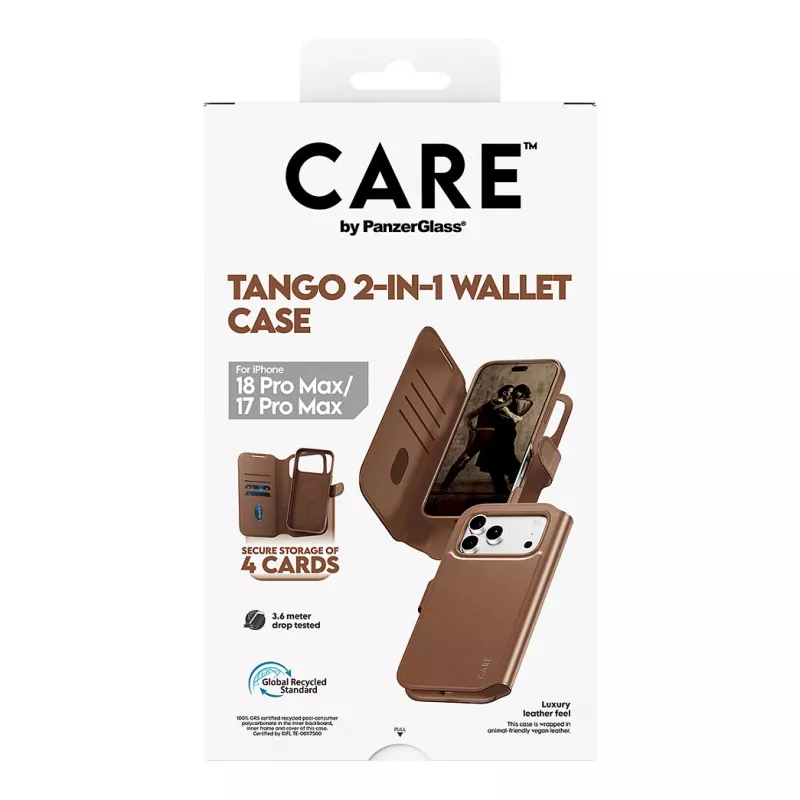 CARE by PanzerGlass Tango 2-in-1 wallet case bruin met MagSafe voor iPhone 17 Pro Max