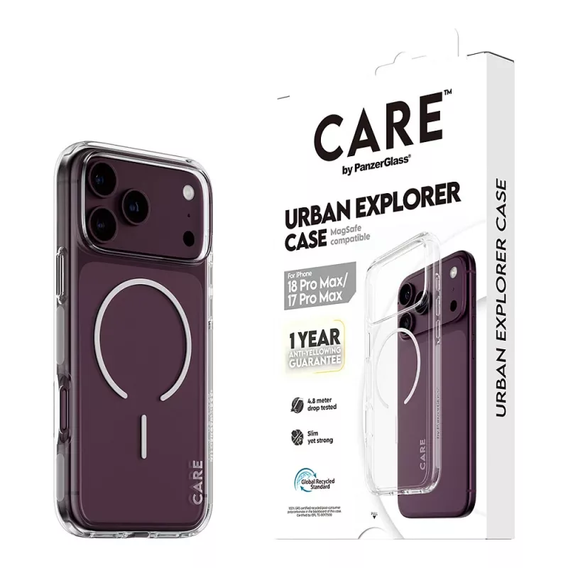 CARE by PanzerGlass Urban Explorer hoes transparant met wit MagSafe voor iPhone 17 Pro Max