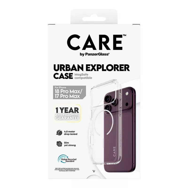 CARE by PanzerGlass Urban Explorer hoes transparant met wit MagSafe voor iPhone 17 Pro Max