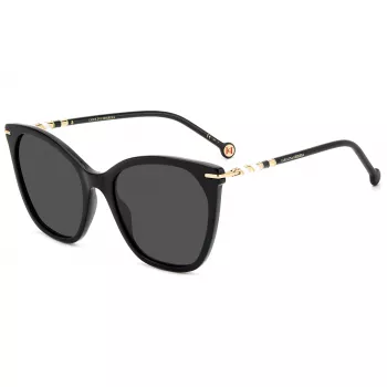Carolina Herrera HER0091S807 dames cat-eye zonnebril - zwart acetaat montuur, grijze polycarbonaatglazen, UV400-bescherming