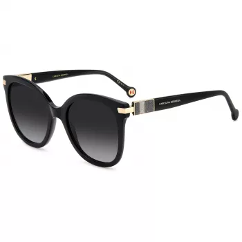 CAROLINA HERRERA HER0134S807 dames zonnebril - zwart acetaat montuur, grijze polycarbonaatglazen, 55/21/145 mm