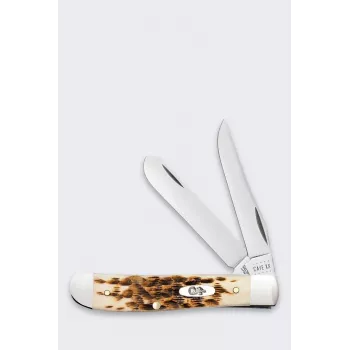 Case Mini Trapper SS Amber Bone mes - 2-bladig zakmes, Tru-Sharp roestvrij staal, echt Amber Bone heft, slipjoint, USA