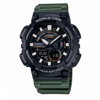 CASIO AEQ-110W-3A heren analoog-digitaal horloge, 52,2mm, groene harsen band