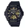 CASIO AEQ-120W-9A heren analoog-digitaal horloge, 53,3mm, zwarte harsen kast, zwarte harsen band, gouden accenten