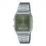 CASIO AQ-230A-3A unisex analoog-digitaal horloge, 38,8 mm, groene wijzerplaat, zilverkleurige RVS band