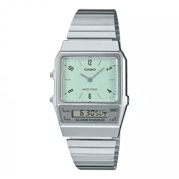 CASIO AQ-800E-3AEF unisex digitaal-analoog horloge 32mm groene wijzerplaat zilver RVS