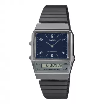 CASIO AQ-800EB-2AEF Unisex analoog-digitaal horloge, 32mm, blauwe wijzerplaat, zilveren mesh band