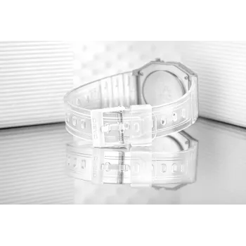 Casio F-91WS-7DF digitaal horloge – transparant wit resin behuizing, unisex, quartz, LED-achtergrondverlichting, waterdicht tot 3 ATM
