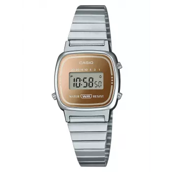 CASIO LA670WES-4AEF dames digitaal horloge - roségoud wijzerplaat, zilverkleurige behuizing & band, 24 mm