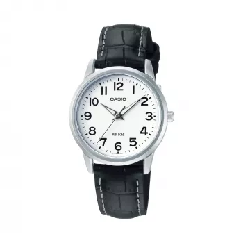 CASIO LTP1303PL7BVE unisex analoog horloge - roestvrijstalen kast, zwarte leren band, 50m waterdichtheid