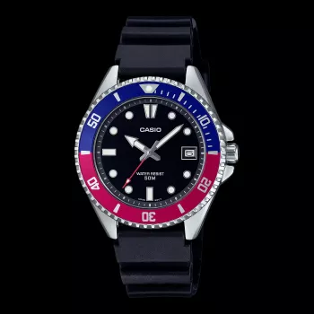 CASIO MDV-10-1A2VDF heren analoog quartz horloge, 38,5 mm, zwarte wijzerplaat, harsband, 200 m waterdicht