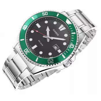 Casio MDV-107D-3AVEF heren analoog quartz horloge met groene wijzerplaat en edelstaal band, 200 m waterdicht