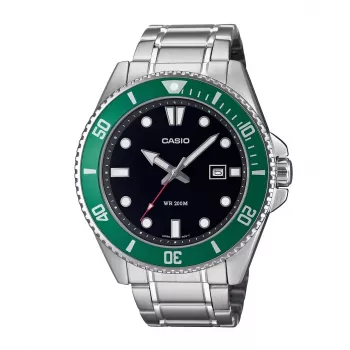 Casio MDV-107D-3AVEF heren analoog quartz horloge met groene wijzerplaat en edelstaal band, 200 m waterdicht