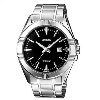 CASIO heren analoog horloge MTP-1308D-1A roestvrijstalen band 43,8mm zwarte wijzerplaat