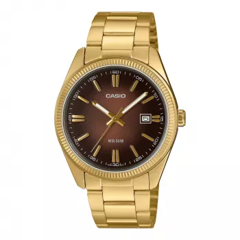 Casio heren analoge horloge MTP1302PGC5AV RVS met bruine wijzerplaat en roségoudtint