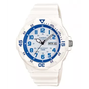 CASIO MRW-200HC-7B2 unisex analoog quartzhorloge met zwarte resin armband, witte wijzerplaat, 44,6 mm kast