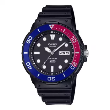 CASIO MRW-230H-1E2 heren analoog quartz horloge met resinband, 47,9 mm kast, zwarte wijzerplaat, 100 m waterdicht
