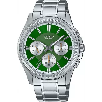 Casio MTP-1375D-3A heren analoog quartzhorloge groene wijzerplaat zilver RVS