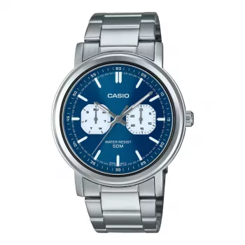CASIO MTP-E335D-2E1VD heren analoog quartz horloge, blauwe wijzerplaat, edelstalen band, 47,6 mm
