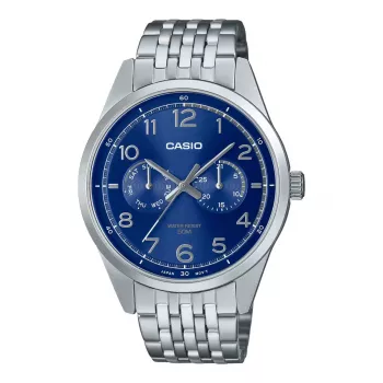 CASIO MTP-E340D-2AVDF heren analoog quartzhorloge 42mm RVS blauwe wijzerplaat datum