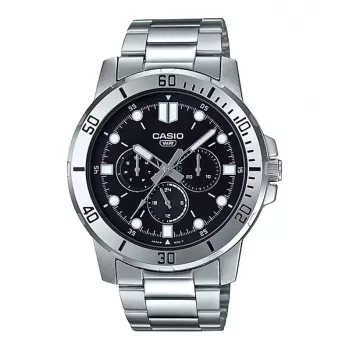 CASIO MTP-VD300D-1E heren analoog quartz roestvrijstaal horloge 45mm zwarte wijzerplaat