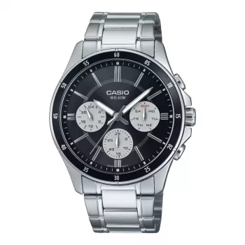 CASIO MTP1374D1A3VD heren analoog quartz horloge met datum- en weekdagaanduiding, RVS band, 47 mm kast