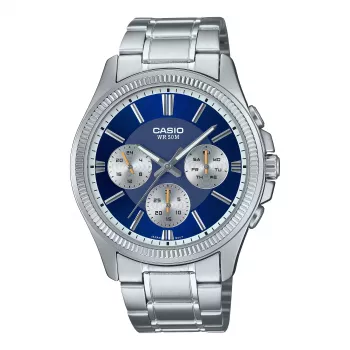 CASIO MTP1375PD2A1V heren analoog quartz horloge 43,8 mm RVS blauwe wijzerplaat