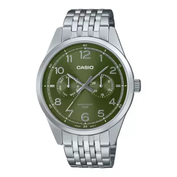 CASIO MTPE340D3AVDF heren analoog quartz horloge 42mm roestvrij staal groene wijzerplaat