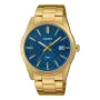 CASIO MTPVD03G2AUDF heren analoog kwartshorloge, 45mm roestvrijstalen kast, blauwe wijzerplaat, gouden band, 50m waterbestendigheid