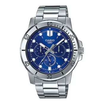 CASIO MTPVD300D2EUD heren analoog quartzhorloge 45mm RVS blauwe wijzerplaat