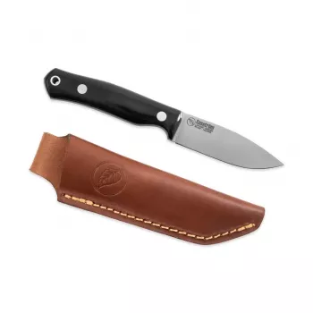 Casström No.8 SFK fixed blade bushcraftmes, zwart micarta handvat, 14C28N staal