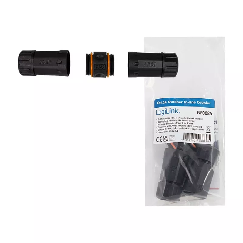 CAT6a outdoor-koppeling IP68 RJ45 bus naar bus afgeschermde ethernet-connector