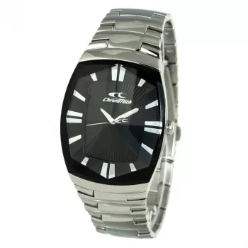 CHRONOTECH CT7065M-02M heren analoog quartz horloge 36 mm RVS zwarte wijzerplaat zilveren band
