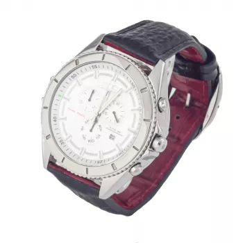 CHRONOTECH MAN CT7636M-02 50mm quartz-chronograaf horloge zwarte wijzerplaat lederen band
