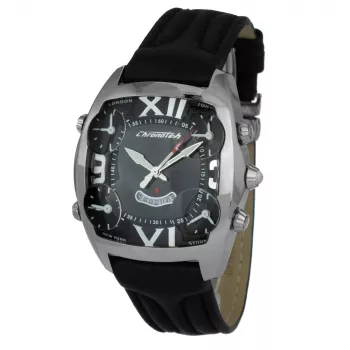 CHRONOTECH MAN CT7677M-02 analoog quartz horloge 45mm zwarte wijzerplaat leren band