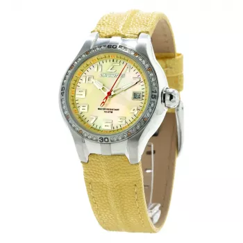 CHRONOTECH Woman CT7980L-05S 37mm quartz analoog horloge witte wijzerplaat witte leren band