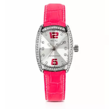 CHRONOTECH dameshorloge RW0005 35 mm analoog quartz zilveren wijzerplaat zwarte lederen band