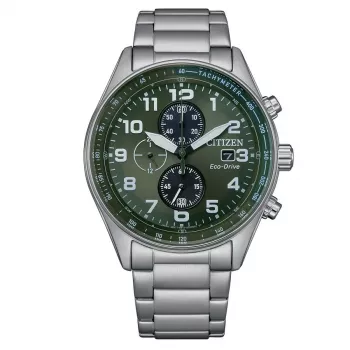 CITIZEN Eco-Drive chronograaf horloge CA0770-72X 43mm edelstaal groene wijzerplaat heren