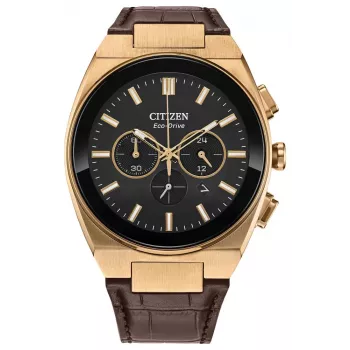 CITIZEN Eco-Drive chronograaf horloge CA4583-01E 43mm bruin leer