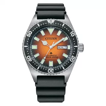 CITIZEN heren automatisch horloge NY0120-01Z 41mm oranje wijzerplaat polyurethaan band