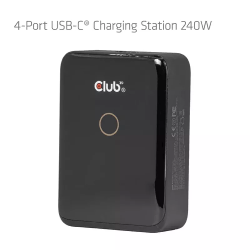 CLUB 3D CAC-1933 4-poorts USB-C oplaadstation, 240W GaN PD 3.1, PPS, LED-display