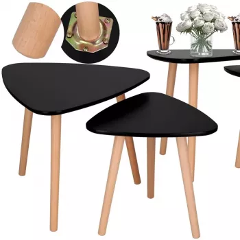 Coffee Table Set HF0014 51x45 39x40 - Nesting Round Tables, Walnut & Black
