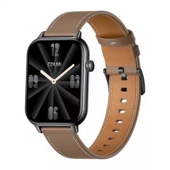 COLMI C28 smartwatch – zwart + bruine leren band